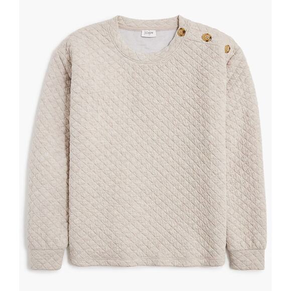 J. Crew Tops - J Crew Quilted Button Neck Top M NWT Tan Beige Sweatshirt Shirt BW851 J.Crew
